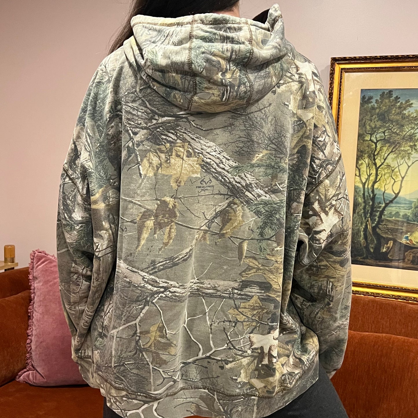 DUMP YOUR REPUBLICAN BOYFRIEND camo hoodie with pink text (2XL)