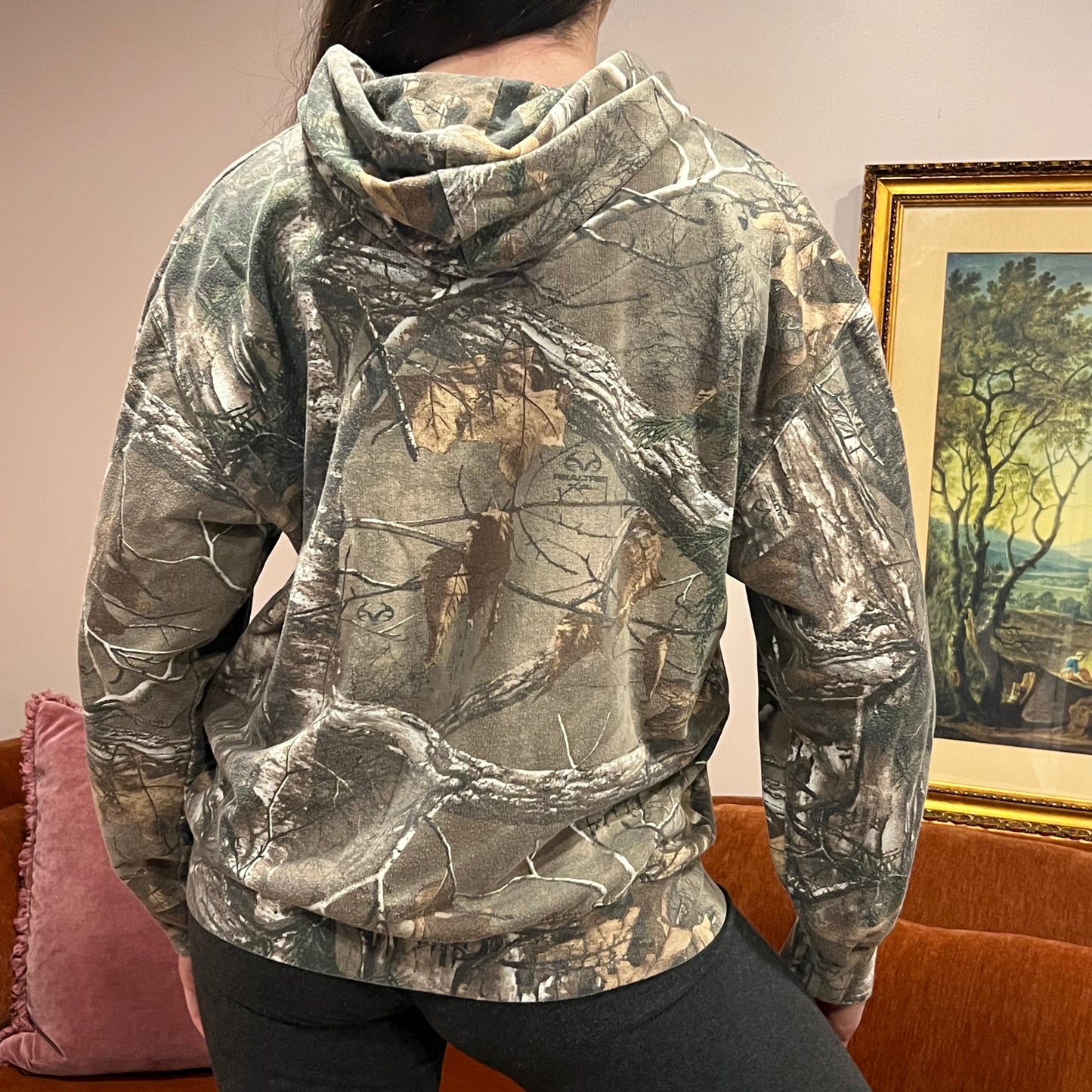 DUMP YOUR REPUBLICAN BOYFRIEND camo hoodie with pink text (L)