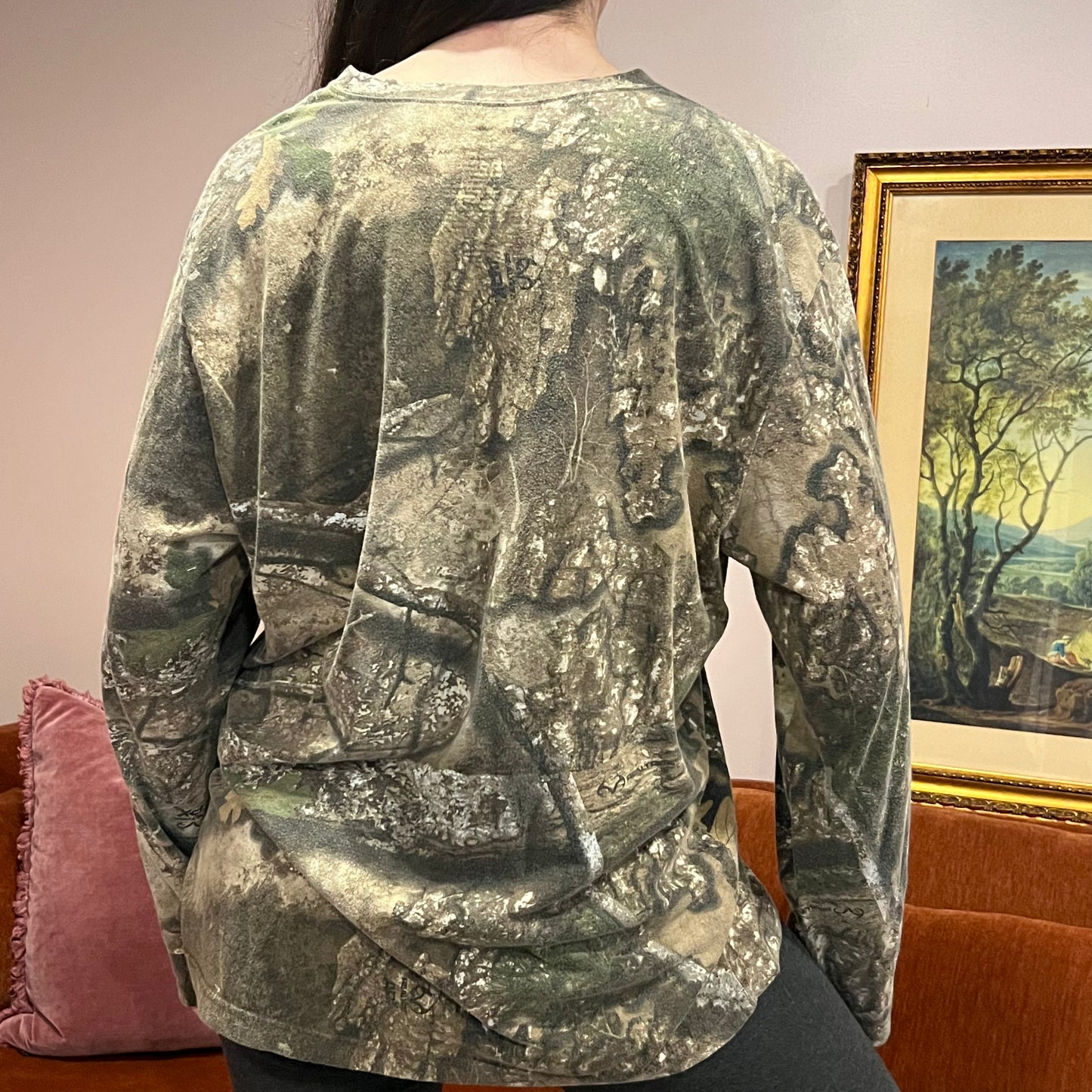 DUMP YOUR REPUBLICAN BOYFRIEND camo long sleeve t-shirt with pink text (XL)