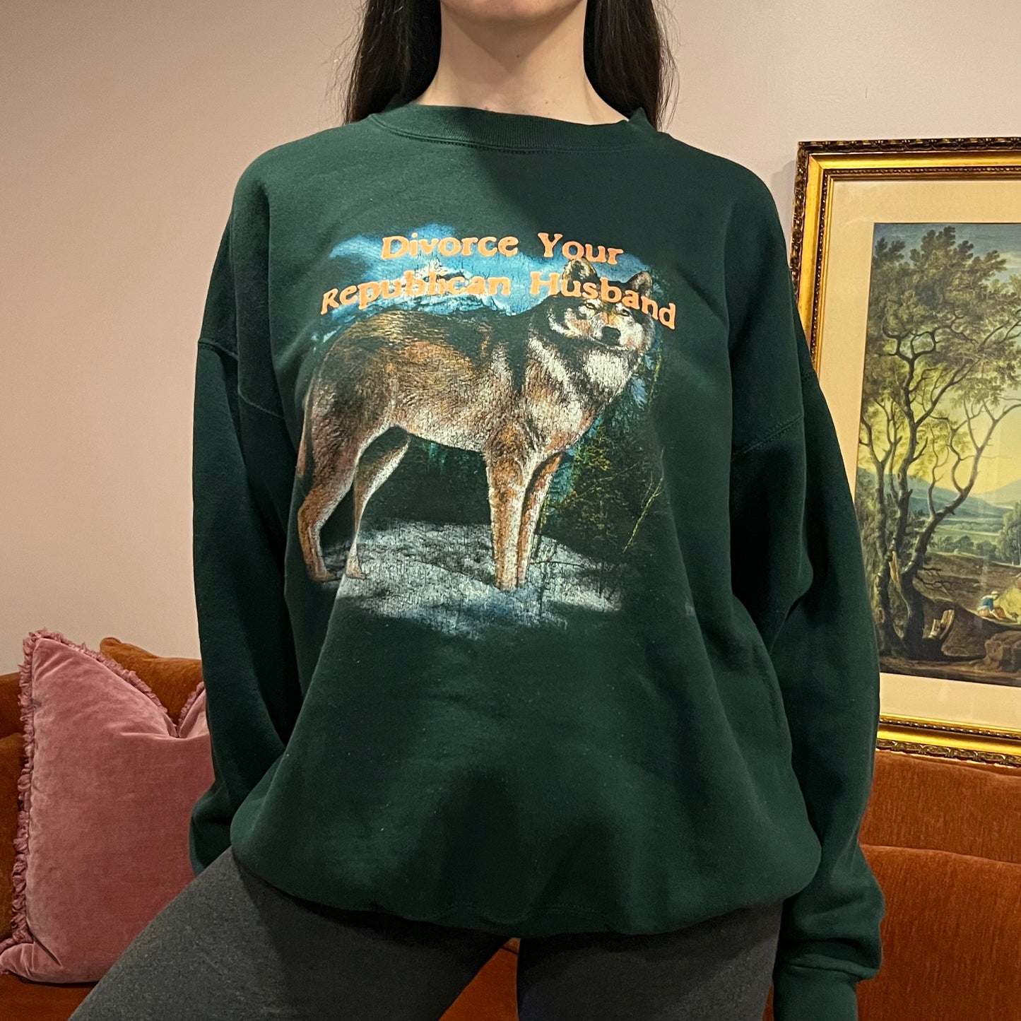 DIVORCE YOUR REPUBLICAN HUSBAND animal hoodie with orange text (XXL)