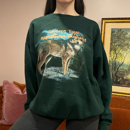 DIVORCE YOUR REPUBLICAN HUSBAND animal hoodie with orange text (XXL)