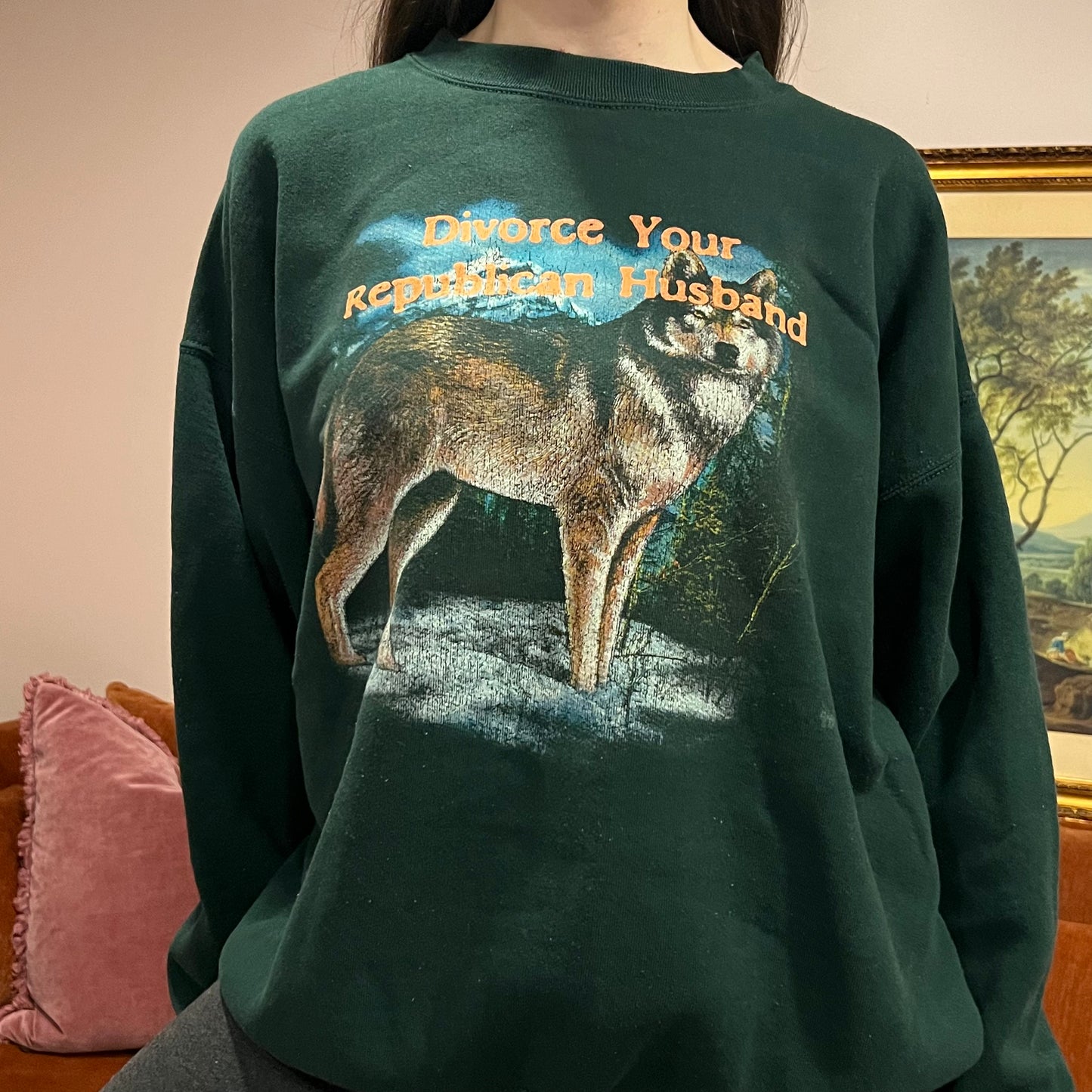 DIVORCE YOUR REPUBLICAN HUSBAND animal hoodie with orange text (XXL)