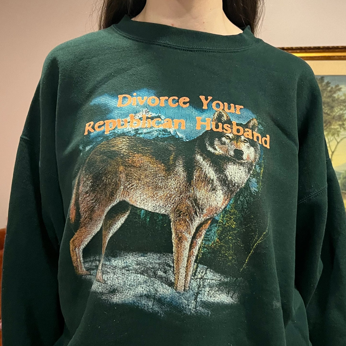 DIVORCE YOUR REPUBLICAN HUSBAND animal hoodie with orange text (XXL)
