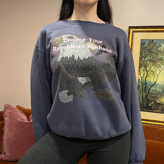 DIVORCE YOUR REPUBLICAN HUSBAND animal crewneck with pink text (M)