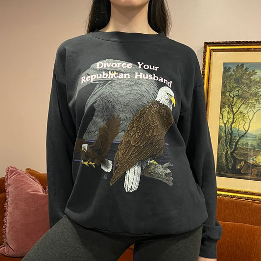 DIVORCE YOUR REPUBLICAN HUSBAND animal crewneck with pink text (L)