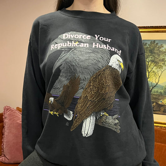 DIVORCE YOUR REPUBLICAN HUSBAND animal crewneck with pink text (L)