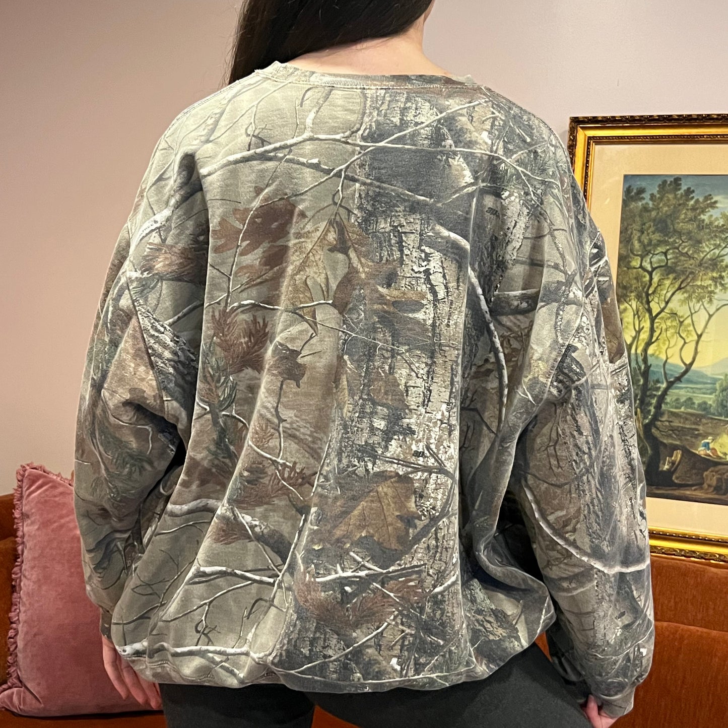 DIVORCE YOUR REPUBLICAN HUSBAND camo crewneck with pink text (3XL)