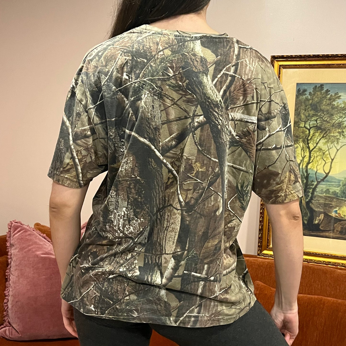 DIVORCE YOUR REPUBLICAN HUSBAND camo t-shirt with pink text (XL)