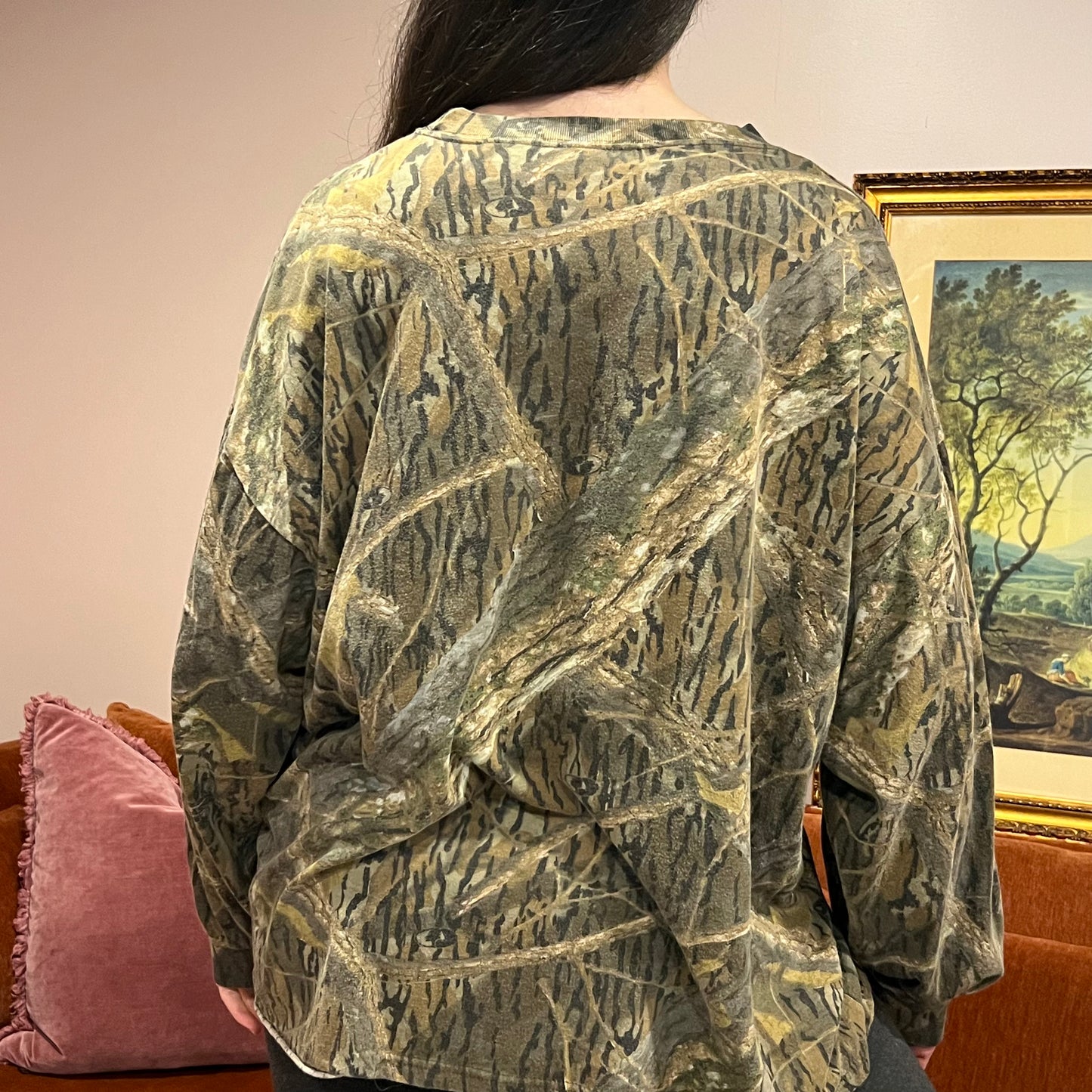 DUMP YOUR REPUBLICAN BOYFRIEND camo long sleeve t-shirt with pink text (XL)
