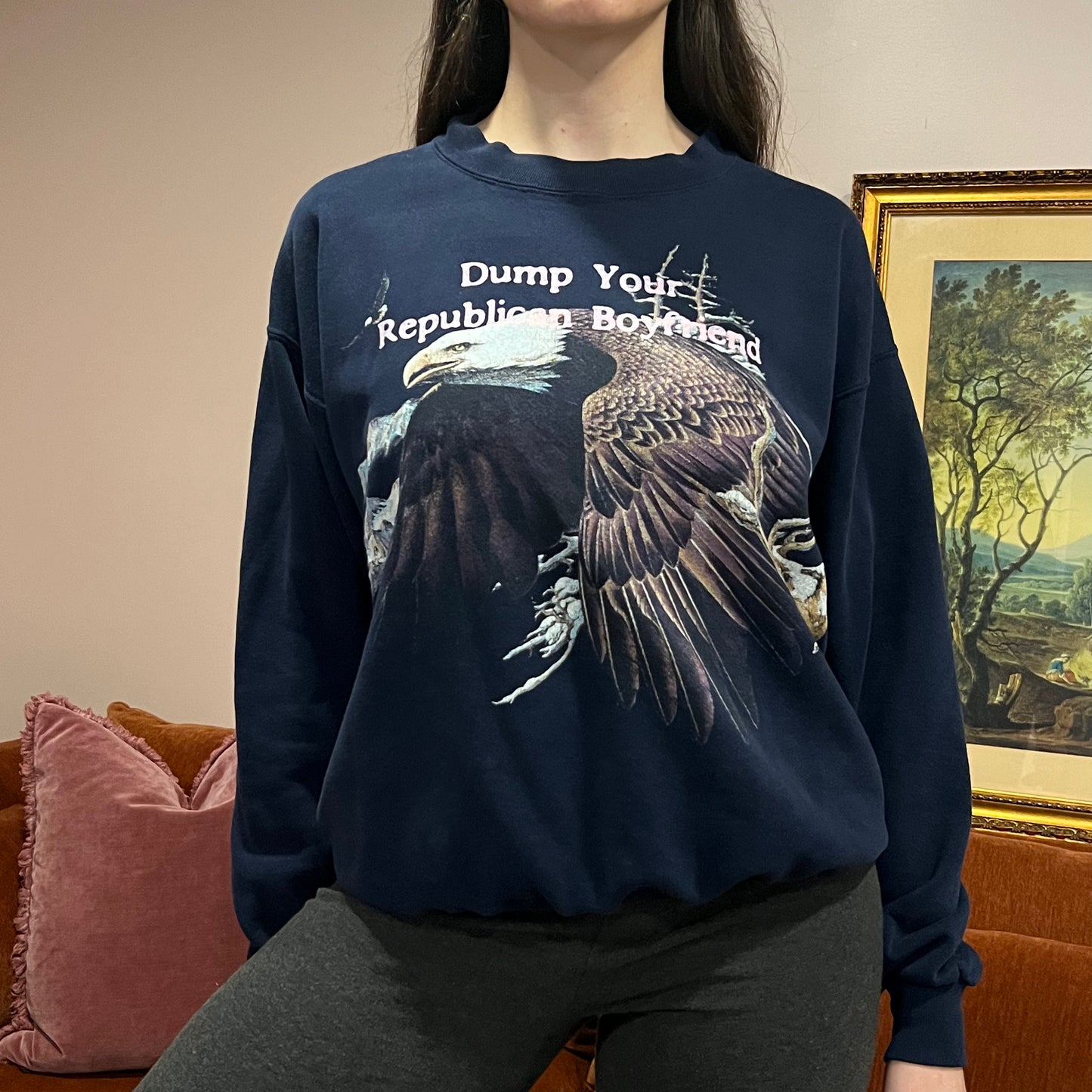 DUMP YOUR REPUBLICAN BOYFRIEND animal crewneck with pink text (M/L)