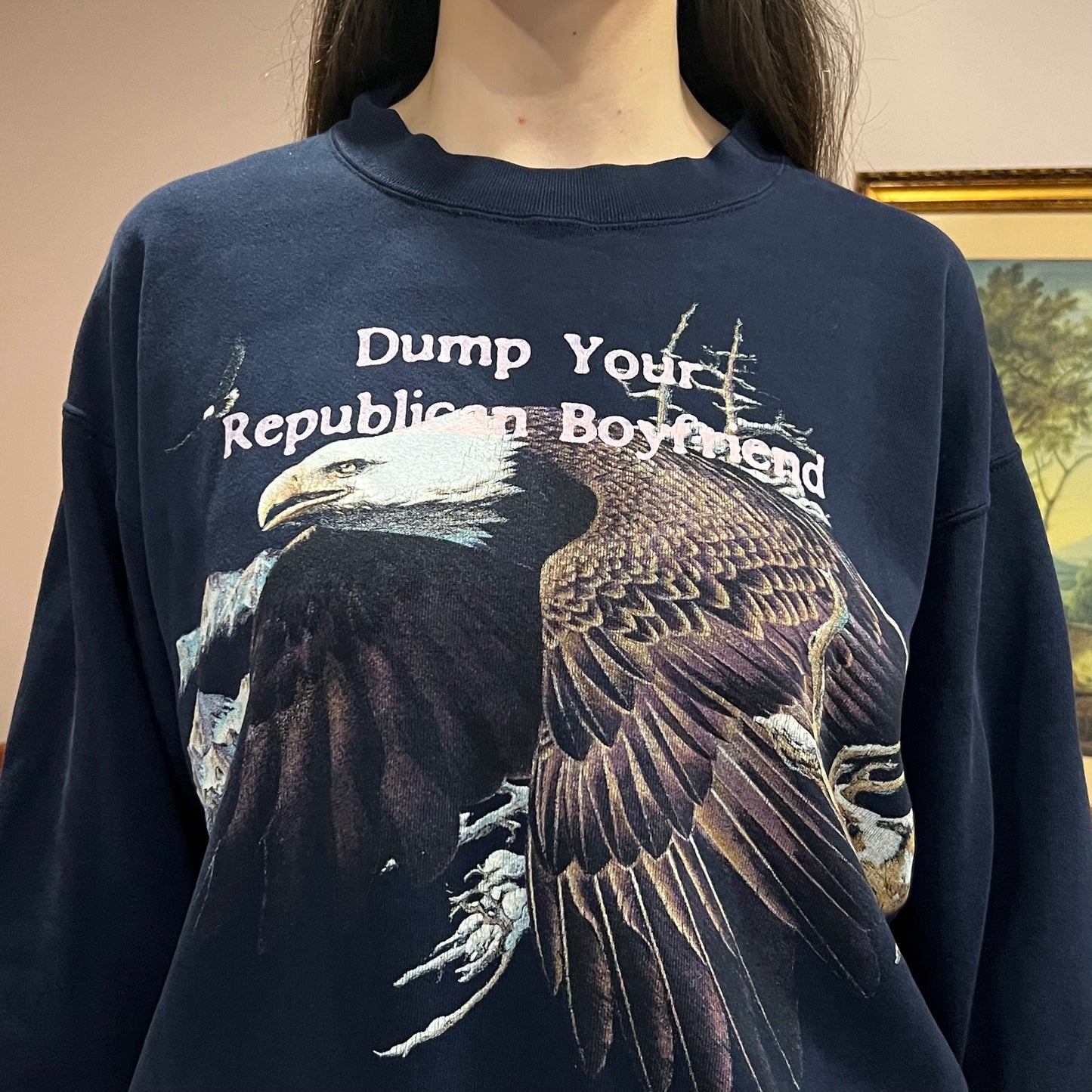 DUMP YOUR REPUBLICAN BOYFRIEND animal crewneck with pink text (M/L)