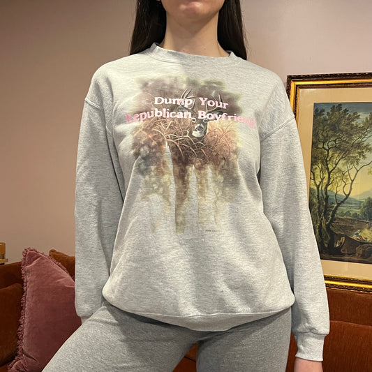 DUMP YOUR REPUBLICAN BOYFRIEND animal crewneck with pink text (L)