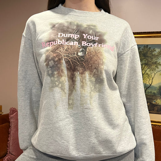 DUMP YOUR REPUBLICAN BOYFRIEND animal crewneck with pink text (L)