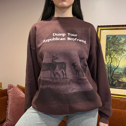 DUMP YOUR REPUBLICAN BOYFRIEND animal crewneck with pink text (XL)