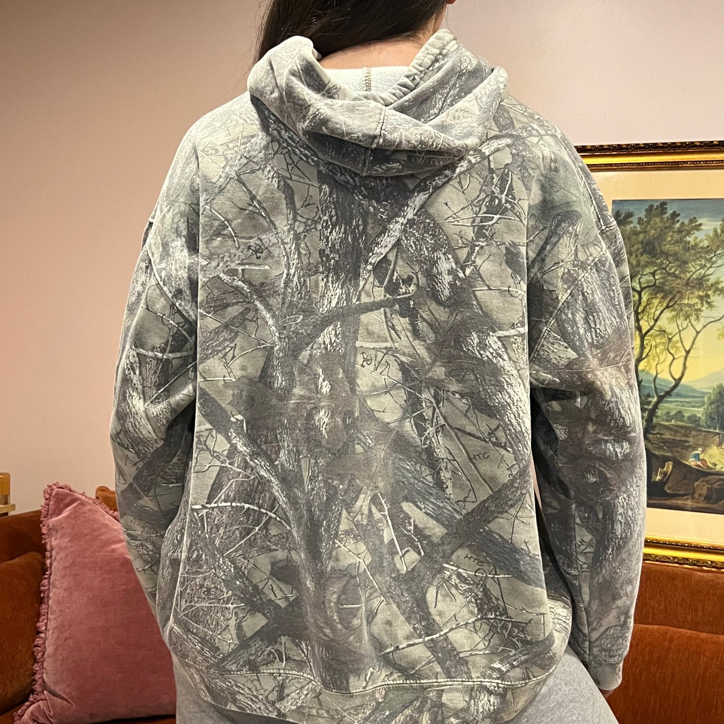 DUMP YOUR REPUBLICAN BOYFRIEND camo hoodie with pink text (XL)