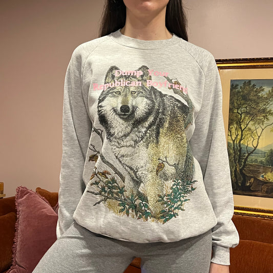 DUMP YOUR REPUBLICAN BOYFRIEND animal crewneck with pink text (L/XL)