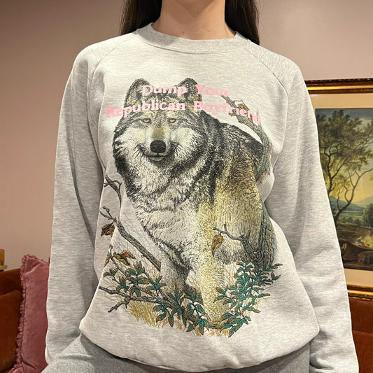 DUMP YOUR REPUBLICAN BOYFRIEND animal crewneck with pink text (L/XL)