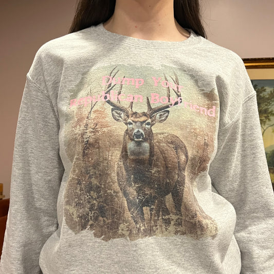 DUMP YOUR REPUBLICAN BOYFRIEND animal crewneck with pink text (L)