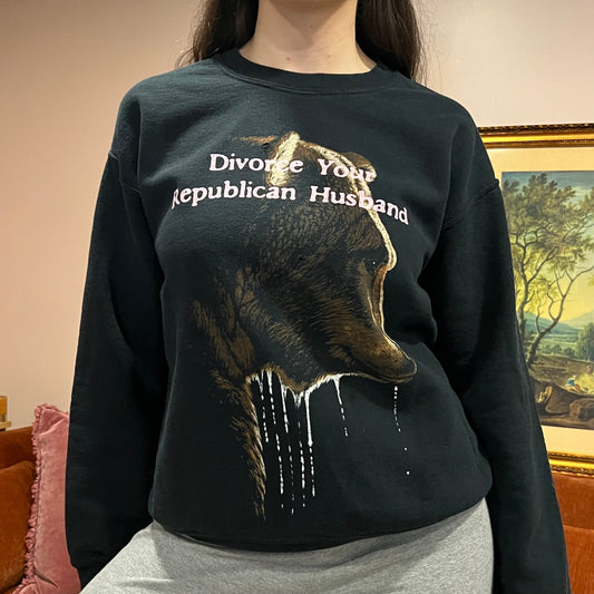 DIVORCE YOUR REPUBLICAN HUSBAND animal crewneck with pink text (M/L)