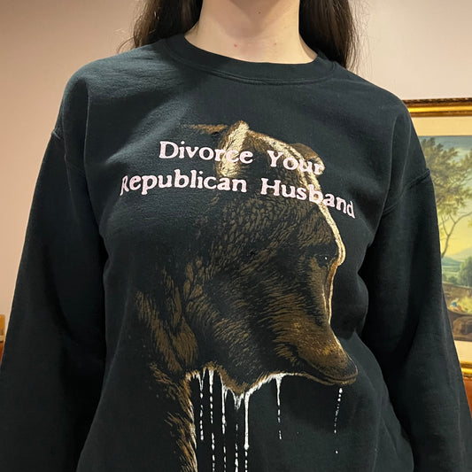 DIVORCE YOUR REPUBLICAN HUSBAND animal crewneck with pink text (M/L)