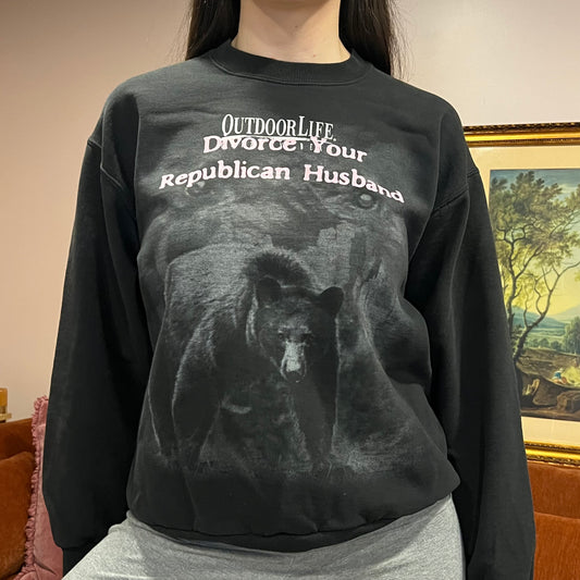 DIVORCE YOUR REPUBLICAN HUSBAND animal crewneck with pink text (M)