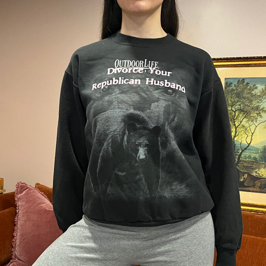 DIVORCE YOUR REPUBLICAN HUSBAND animal crewneck with pink text (M)