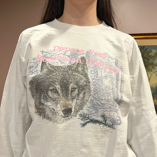 DIVORCE YOUR REPUBLICAN HUSBAND animal crewneck with pink text (XL)