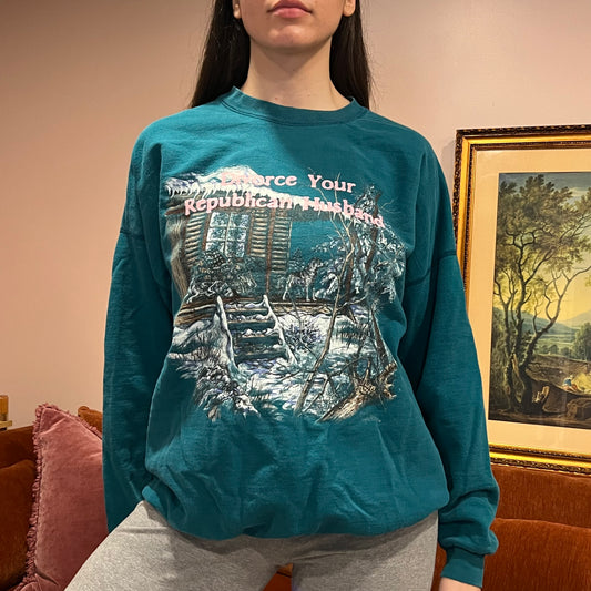 DIVORCE YOUR REPUBLICAN HUSBAND animal crewneck with pink text (XL)