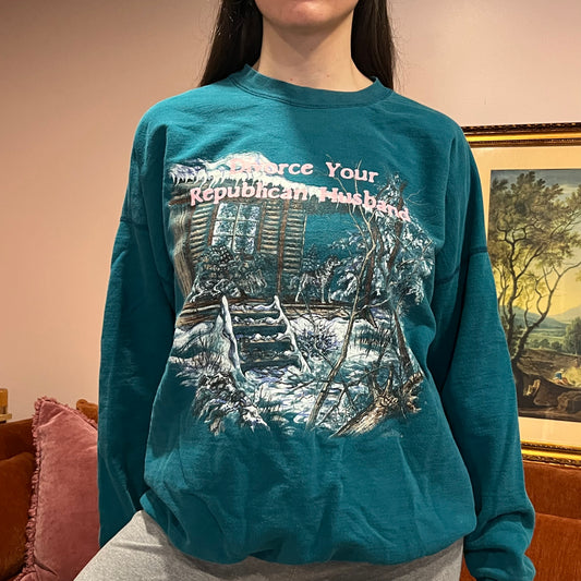 DIVORCE YOUR REPUBLICAN HUSBAND animal crewneck with pink text (XL)