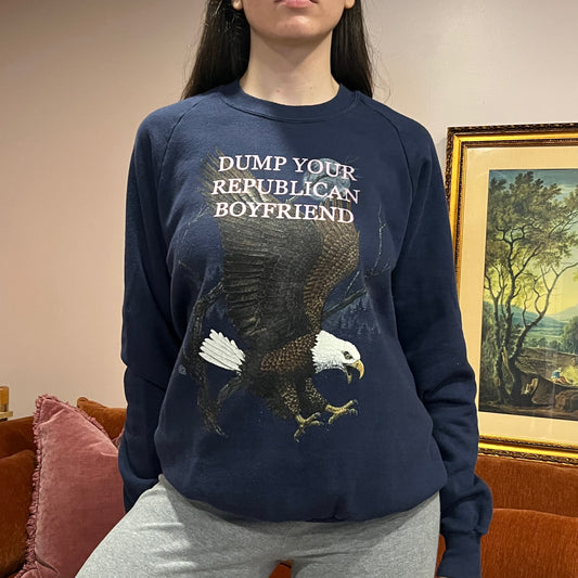 DUMP YOUR REPUBLICAN BOYFRIEND animal crewneck with pink text (L/XL)