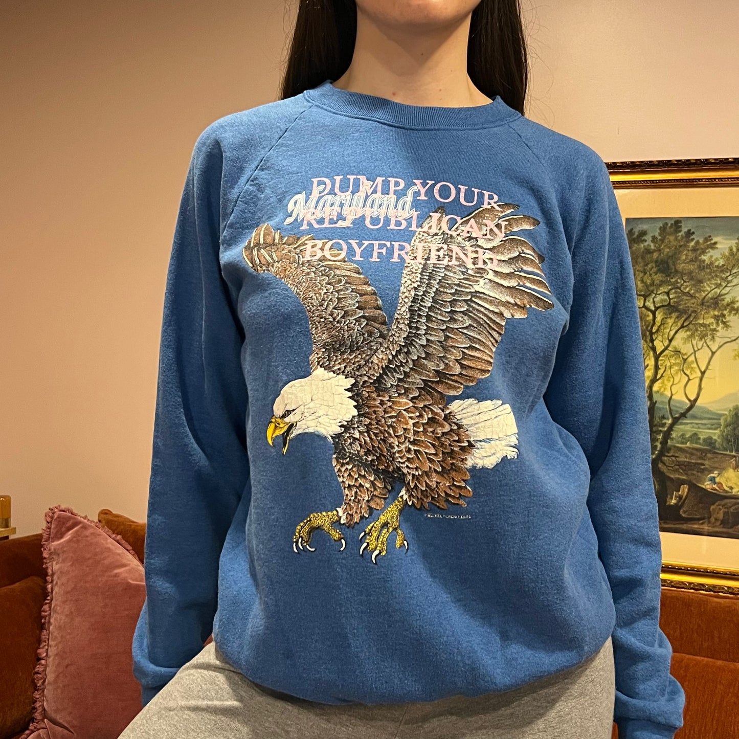 DUMP YOUR REPUBLICAN BOYFRIEND animal crewneck with pink text (L/XL)
