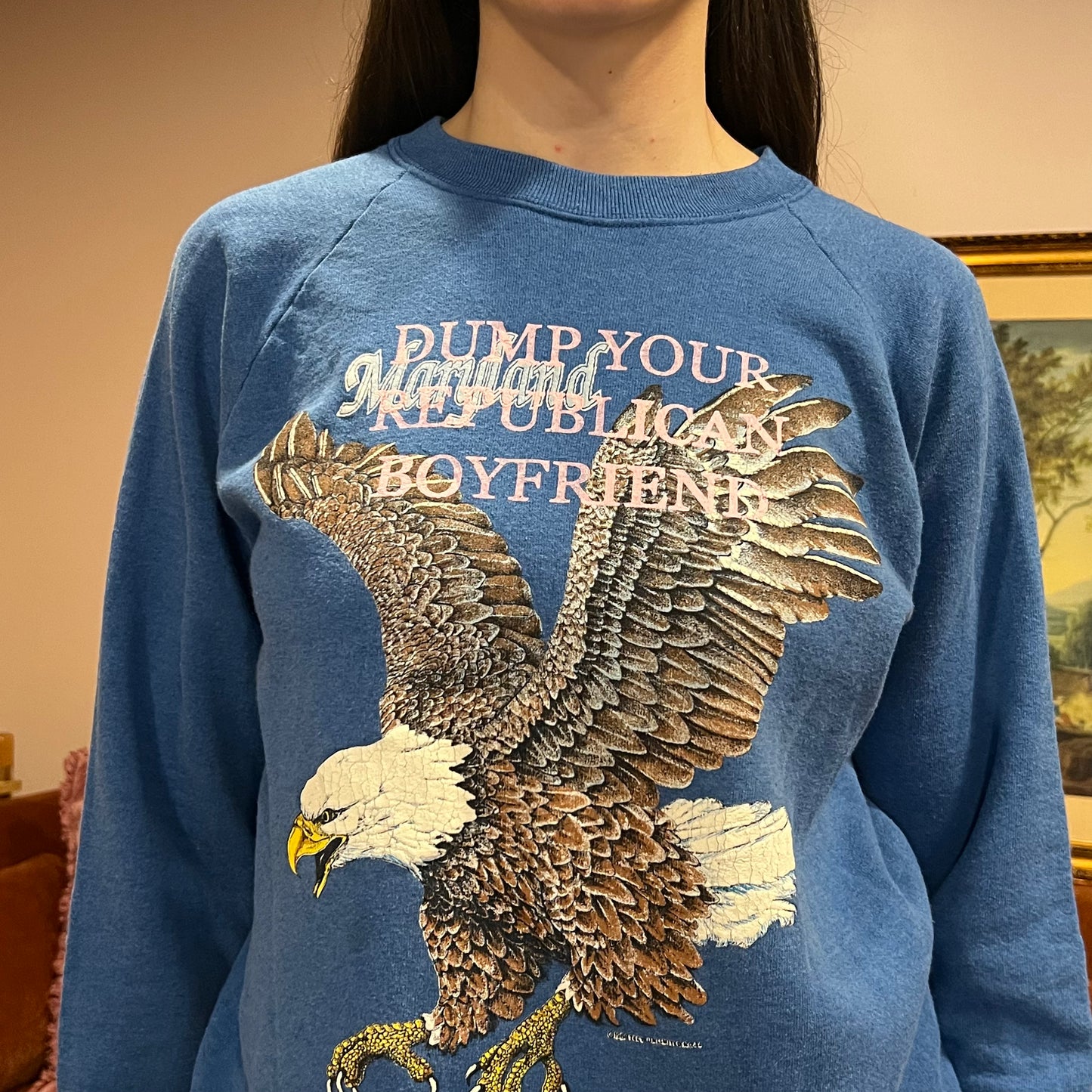 DUMP YOUR REPUBLICAN BOYFRIEND animal crewneck with pink text (L/XL)