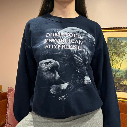 DUMP YOUR REPUBLICAN BOYFRIEND animal crewneck with pink text (M)
