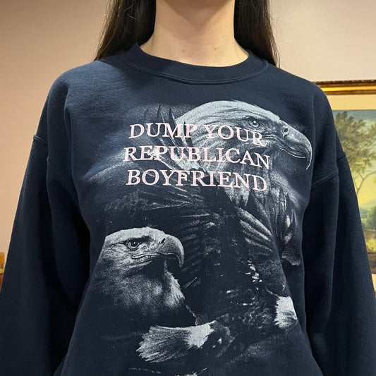 DUMP YOUR REPUBLICAN BOYFRIEND animal crewneck with pink text (M)