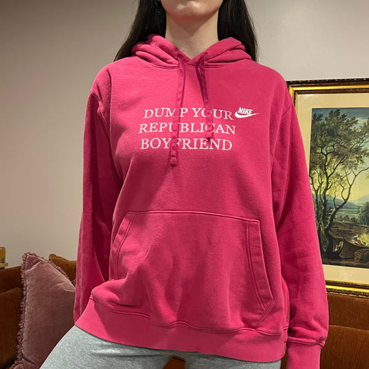 DUMP YOUR REPUBLICAN BOYFRIEND pink hoodie with pink text (XL)