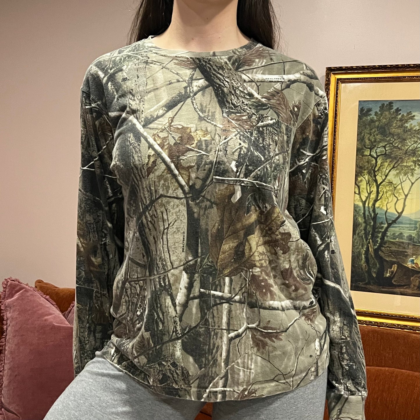 DUMP YOUR REPUBLICAN BOYFRIEND camo long sleeve t-shirt with pink text (M)