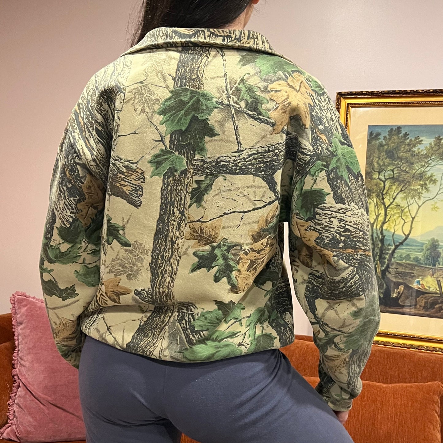 DUMP YOUR REPUBLICAN BOYFRIEND camo zip-up with orange text (M)