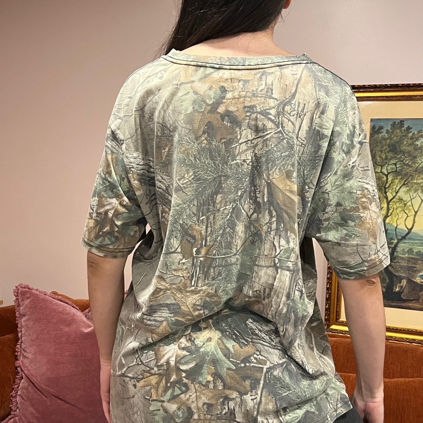 DUMP YOUR REPUBLICAN BOYFRIEND camo t-shirt with orange text (XL)