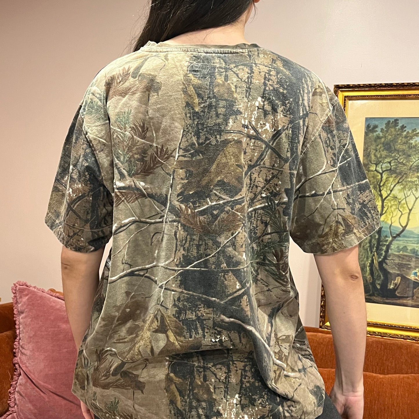 DUMP YOUR REPUBLICAN BOYFRIEND camo t-shirt with orange text (XL)