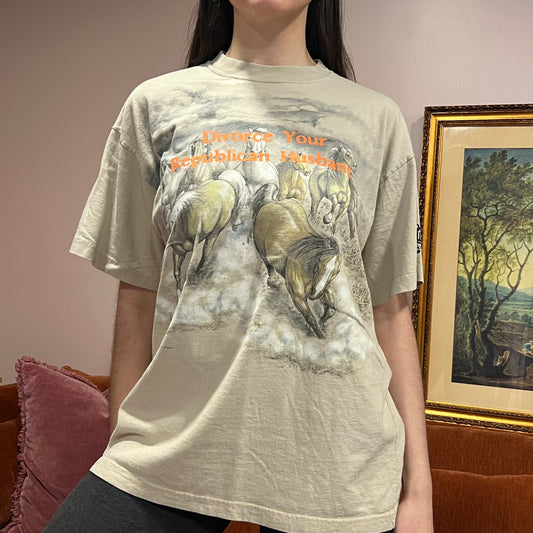 DIVORCE YOUR REPUBLICAN HUSBAND animal t-shirt with orange text (L/XL)