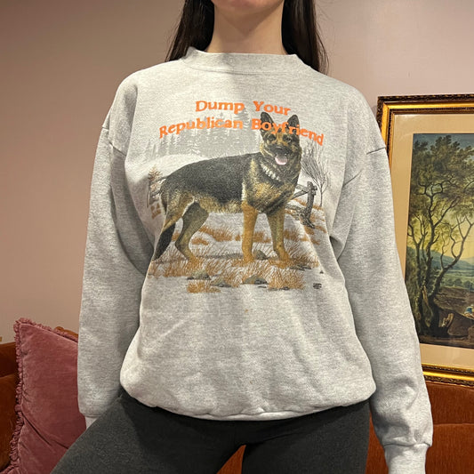DUMP YOUR REPUBLICAN BOYFRIEND animal crewneck with orange text (L)