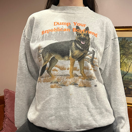 DUMP YOUR REPUBLICAN BOYFRIEND animal crewneck with orange text (L)