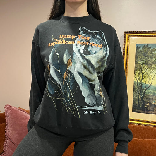 DUMP YOUR REPUBLICAN BOYFRIEND animal crewneck with orange text (L)