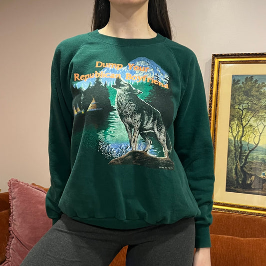 DUMP YOUR REPUBLICAN BOYFRIEND animal crewneck with orange text (XL)