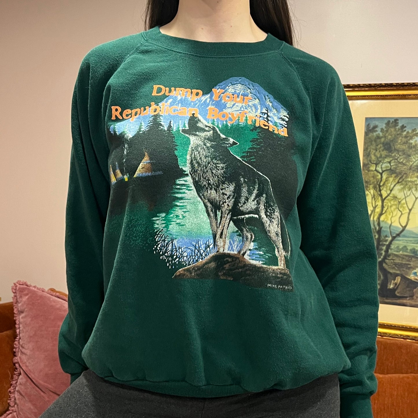 DUMP YOUR REPUBLICAN BOYFRIEND animal crewneck with orange text (XL)