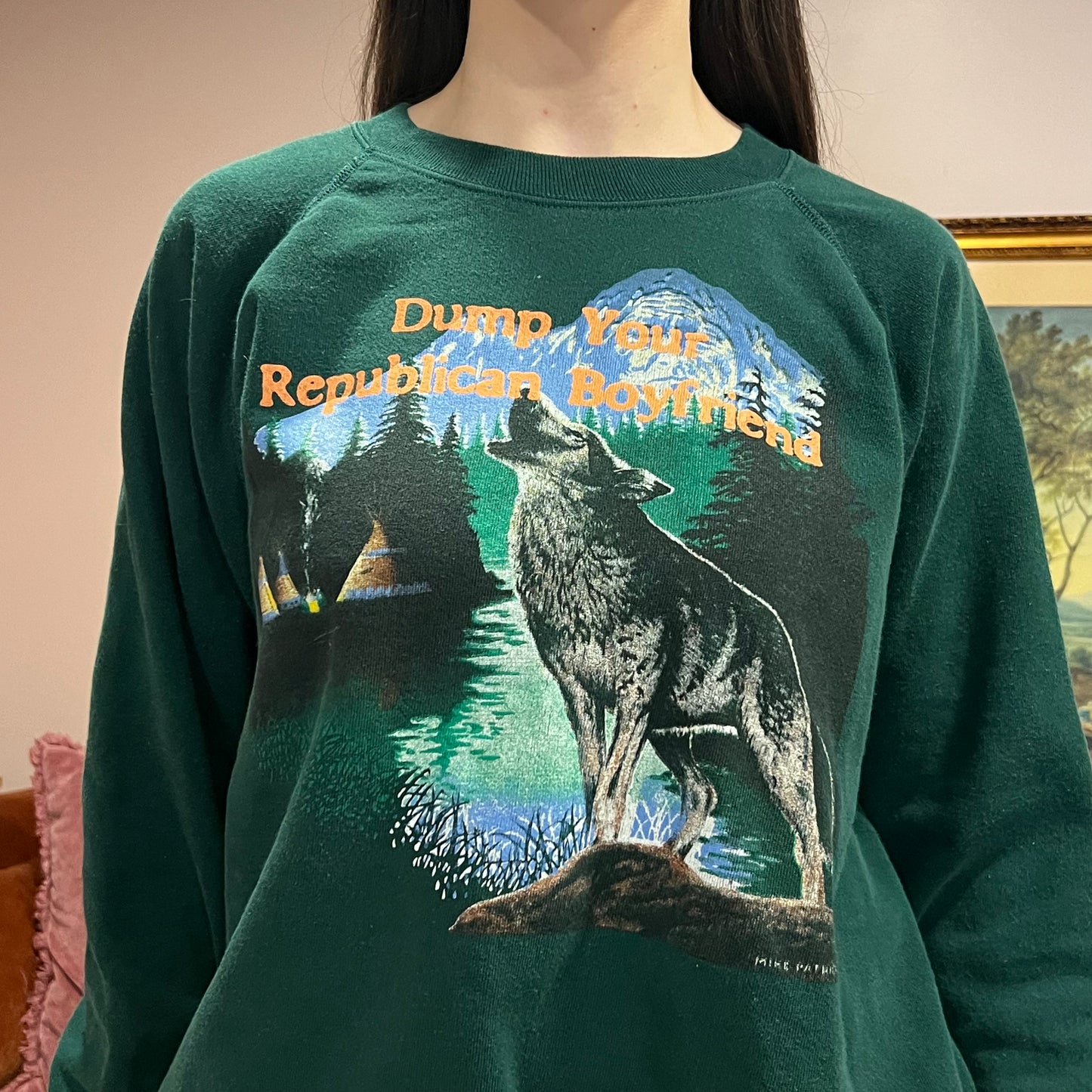 DUMP YOUR REPUBLICAN BOYFRIEND animal crewneck with orange text (XL)