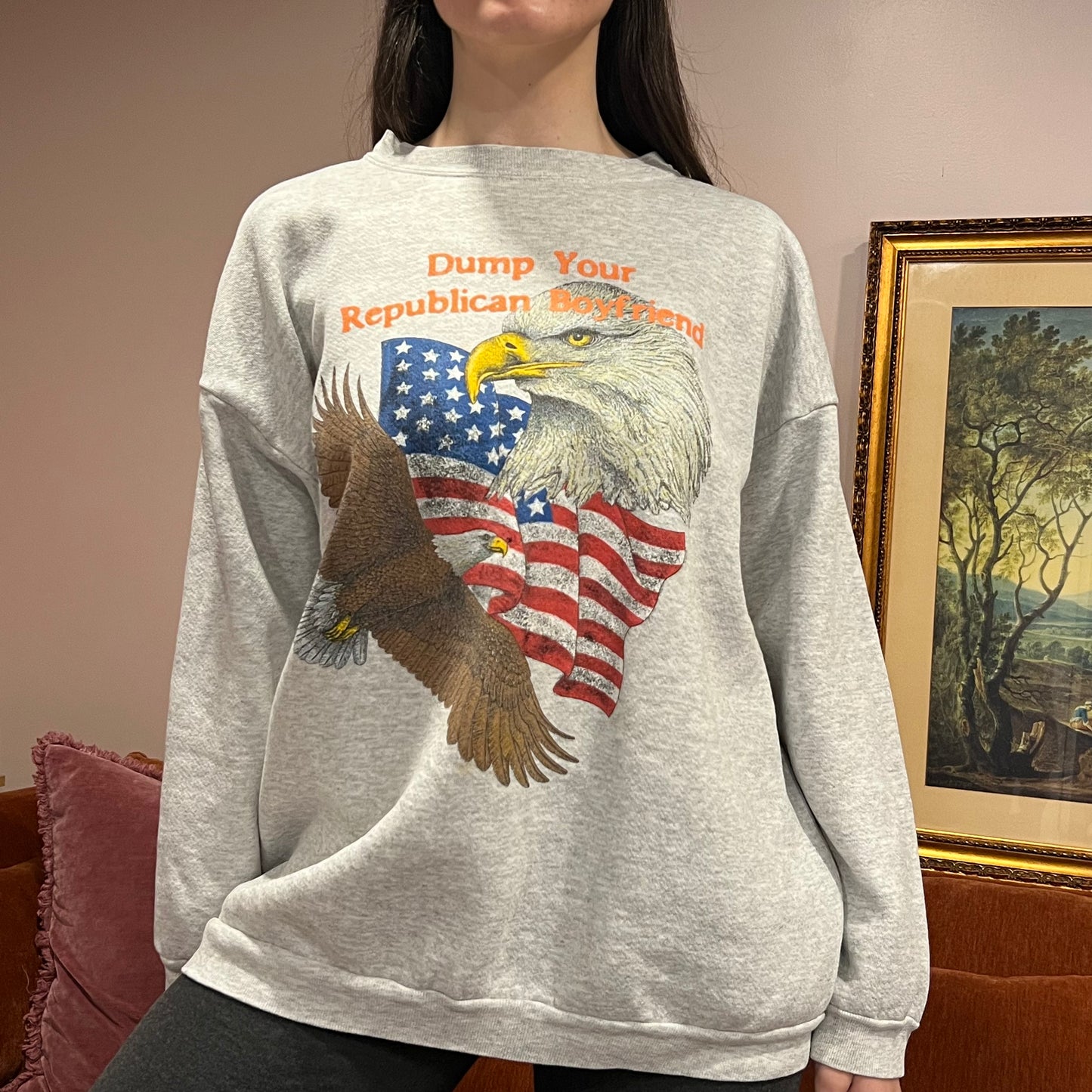 DUMP YOUR REPUBLICAN BOYFRIEND animal crewneck with orange text (2XL)