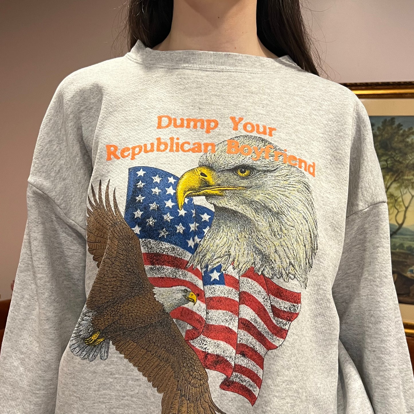 DUMP YOUR REPUBLICAN BOYFRIEND animal crewneck with orange text (2XL)