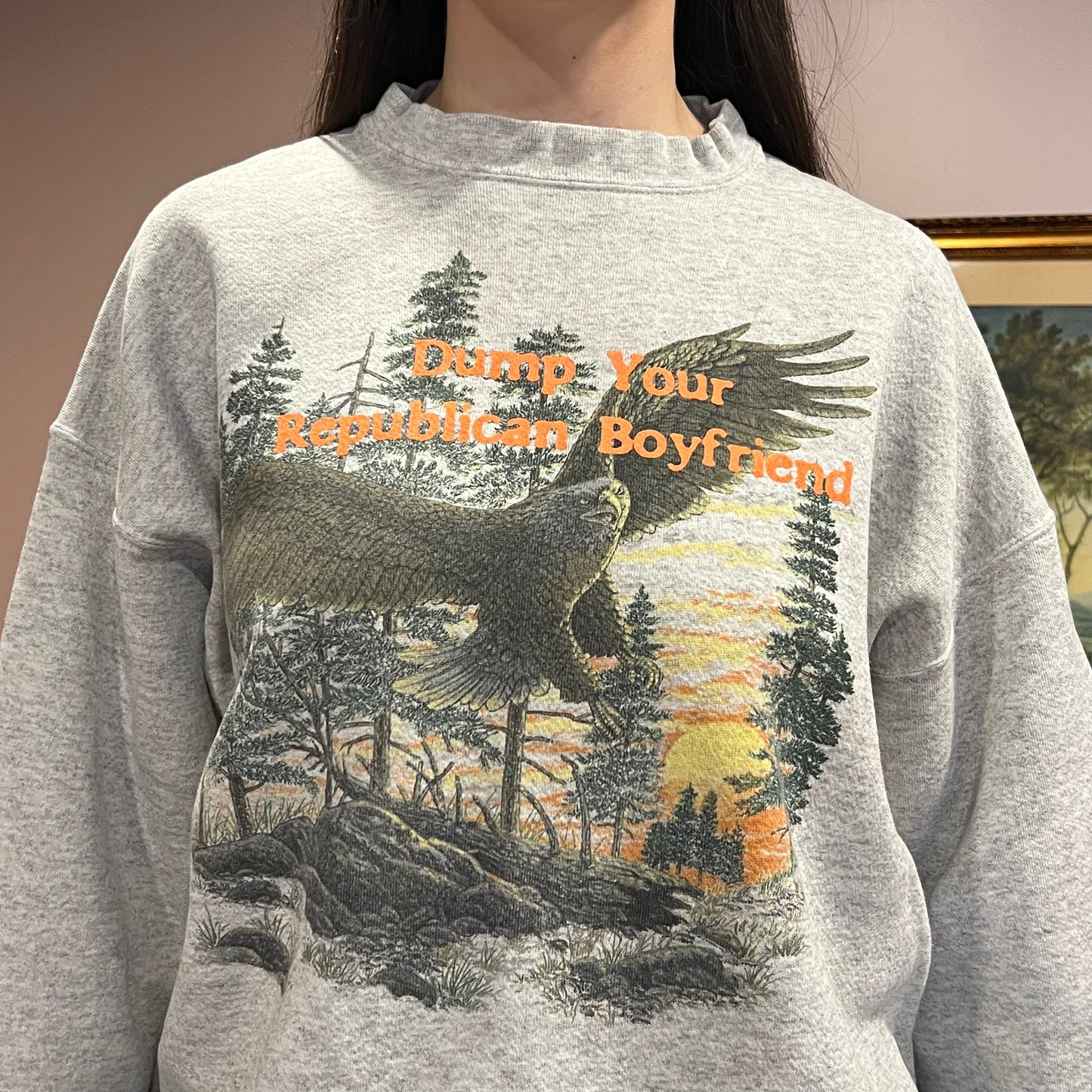 DUMP YOUR REPUBLICAN BOYFRIEND animal crewneck with orange text (XL)