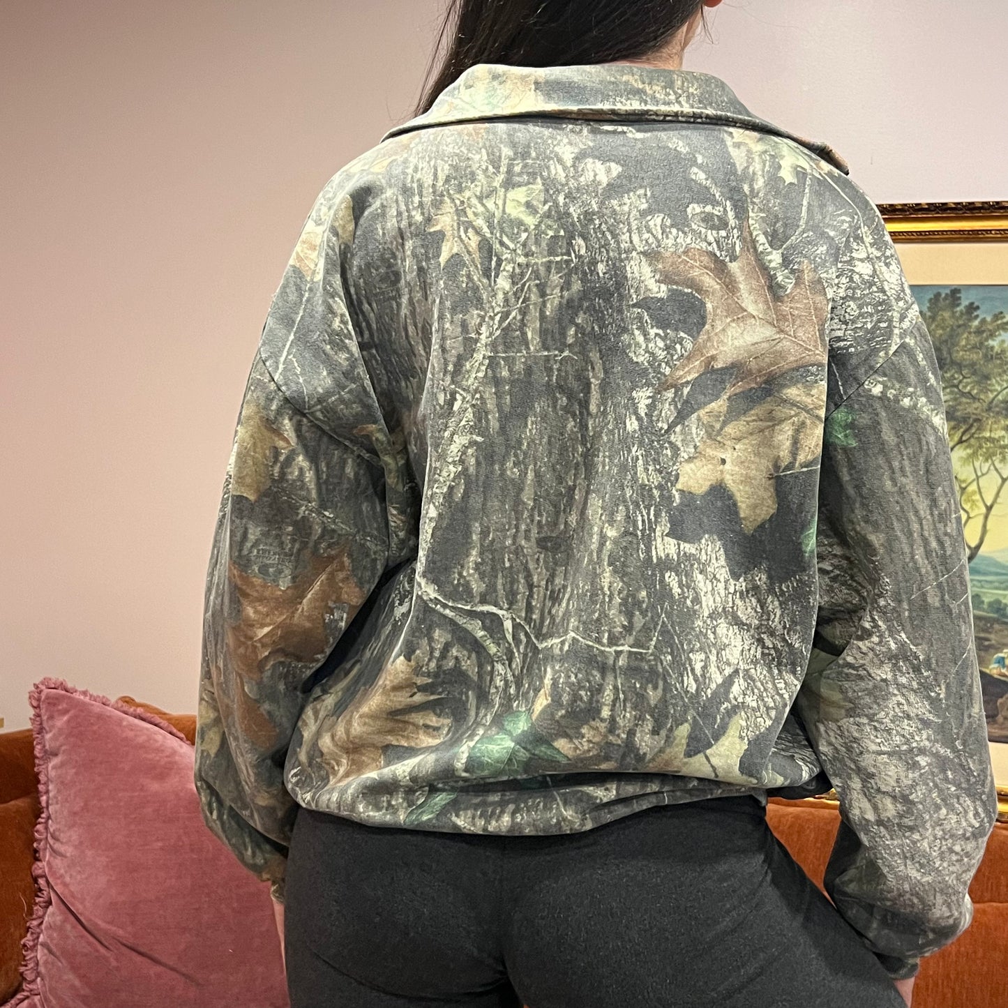 DUMP YOUR REPUBLICAN BOYFRIEND camo zip-up with orange text (XL)